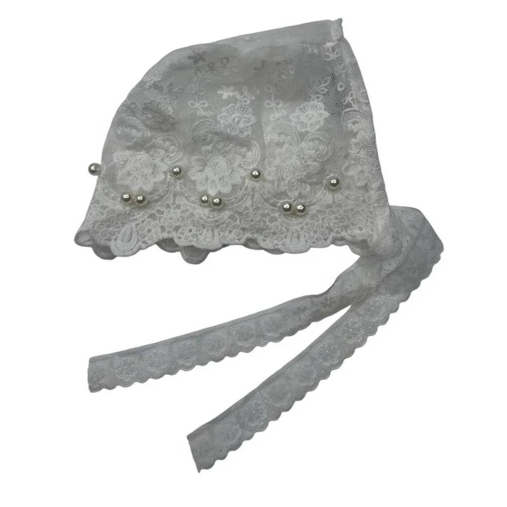 Nihao Girls Bonnet Hat‎ Size Small Lace Pearls